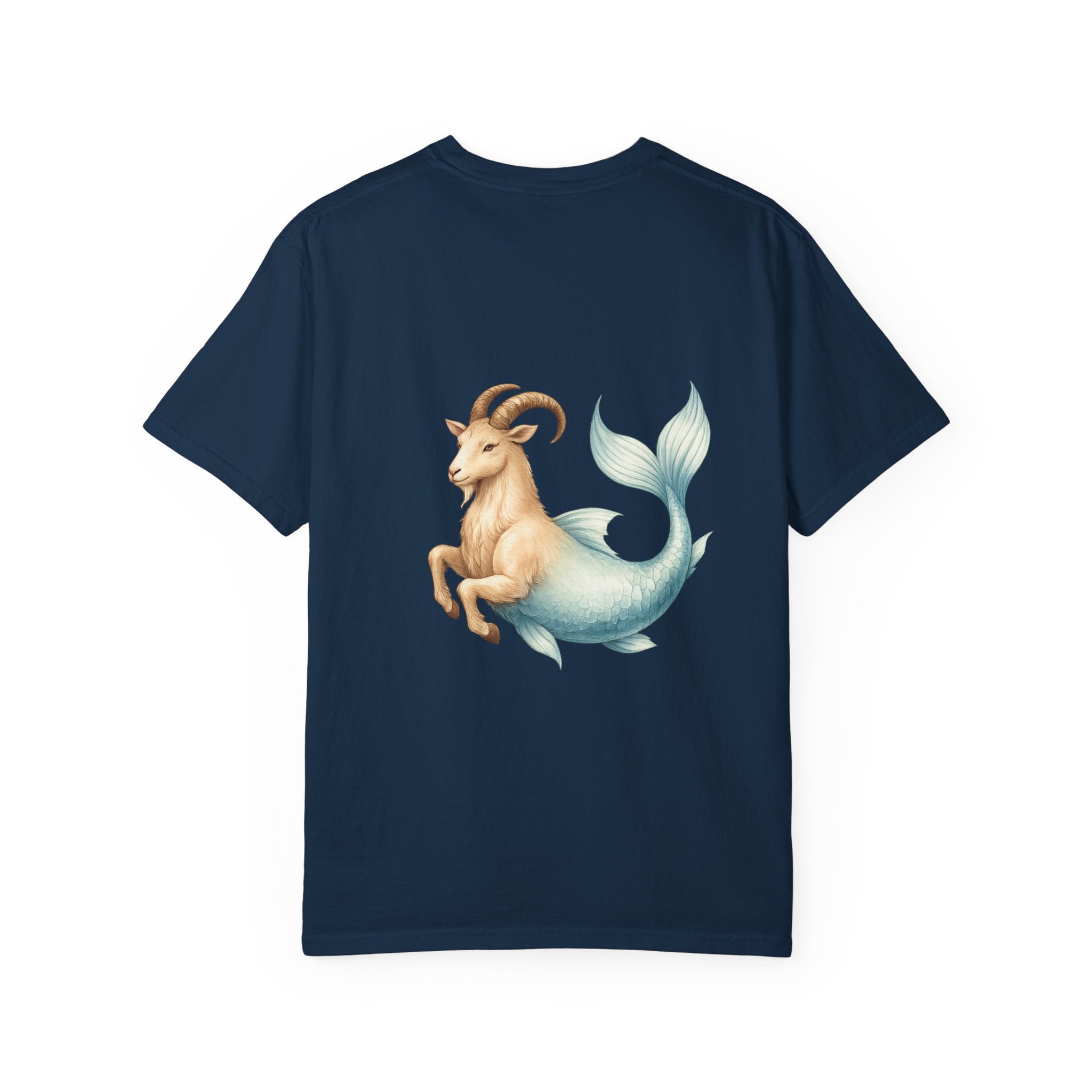 Capricorn Zodiac T-Shirt — Capricorn Text Front & Sea-Goat Back Graphic