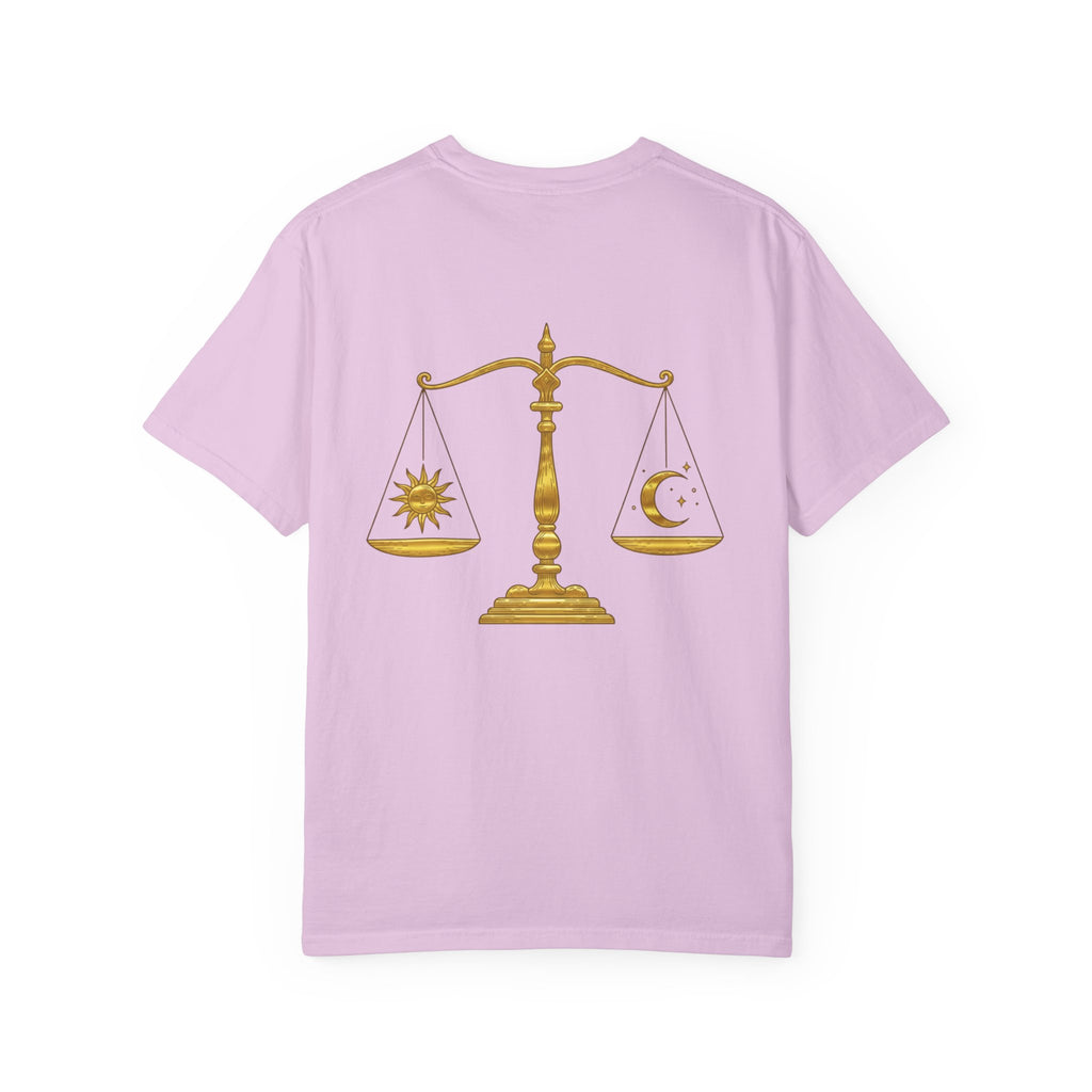 Libra Zodiac T-Shirt — Gold Scales Design (Sun & Moon)