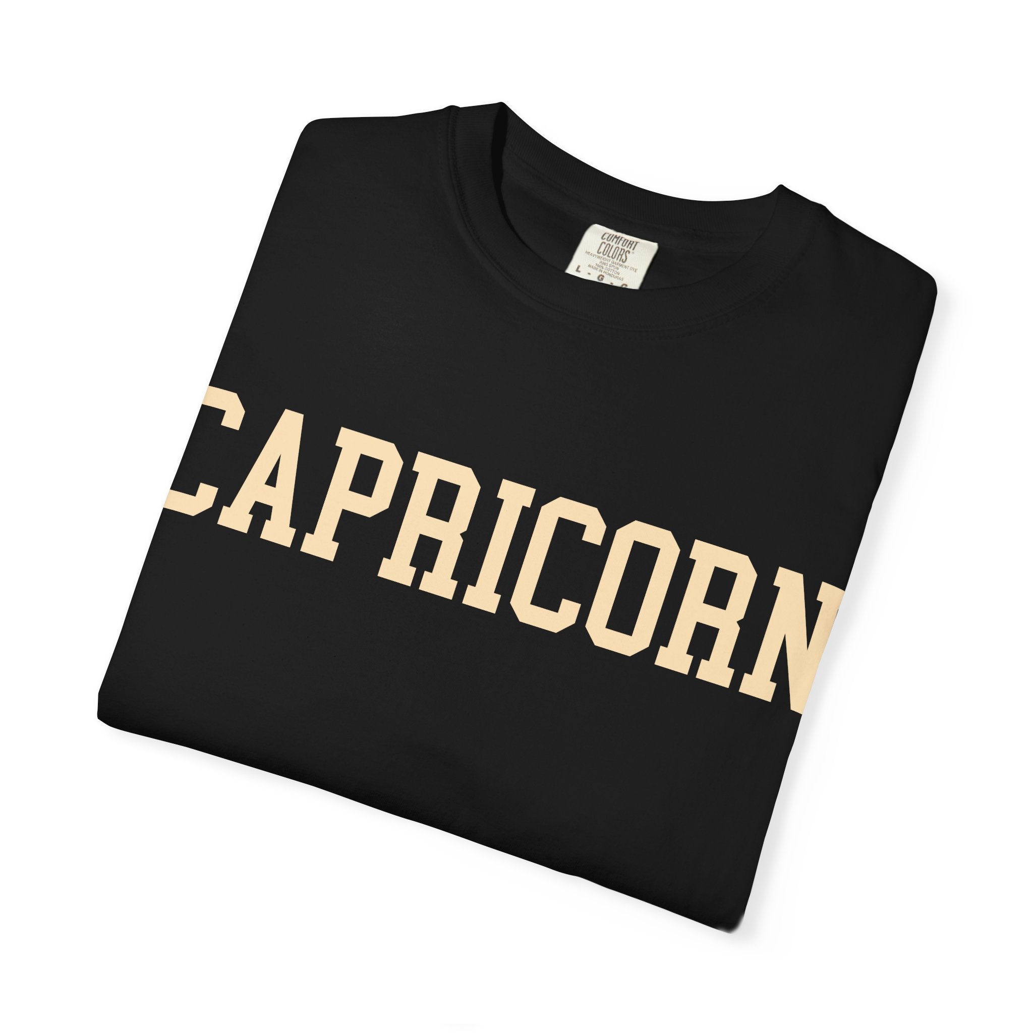 Capricorn Zodiac T-Shirt — Capricorn Text Front & Sea-Goat Back Graphic