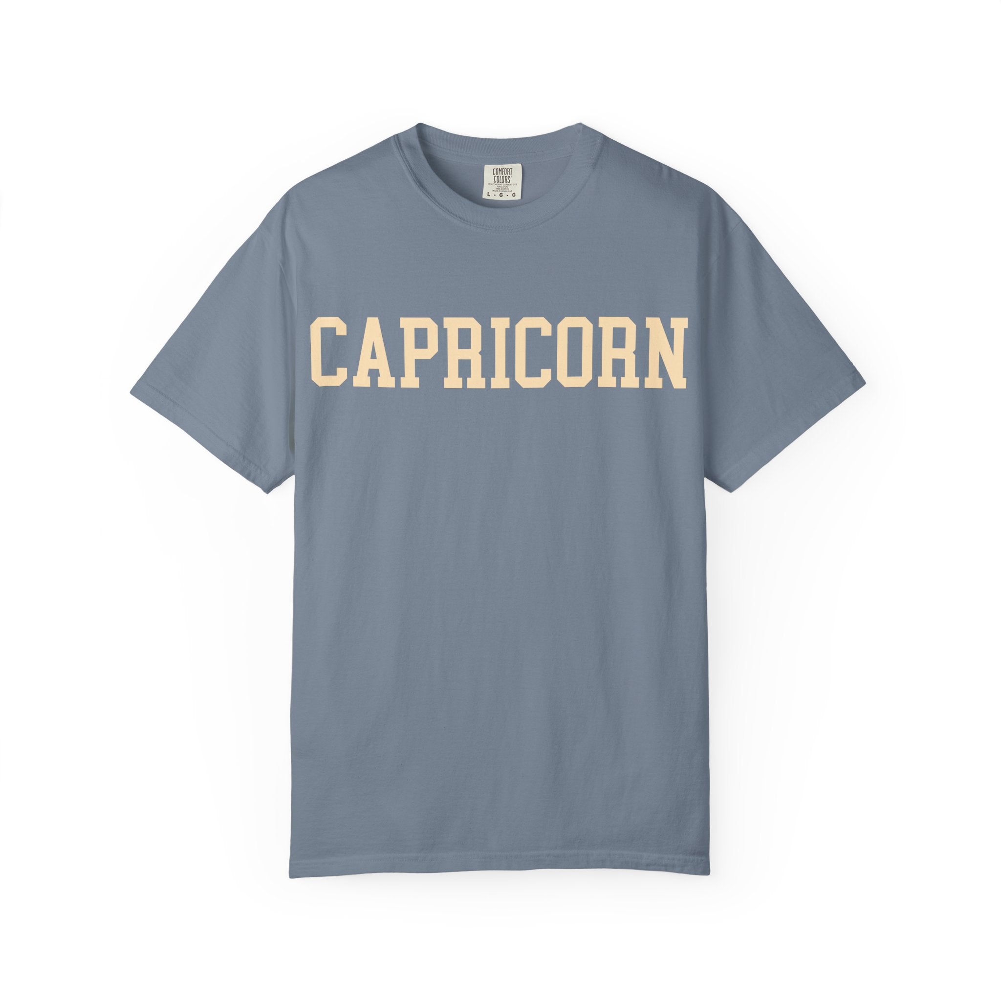 Capricorn Zodiac T-Shirt — Capricorn Text Front & Sea-Goat Back Graphic