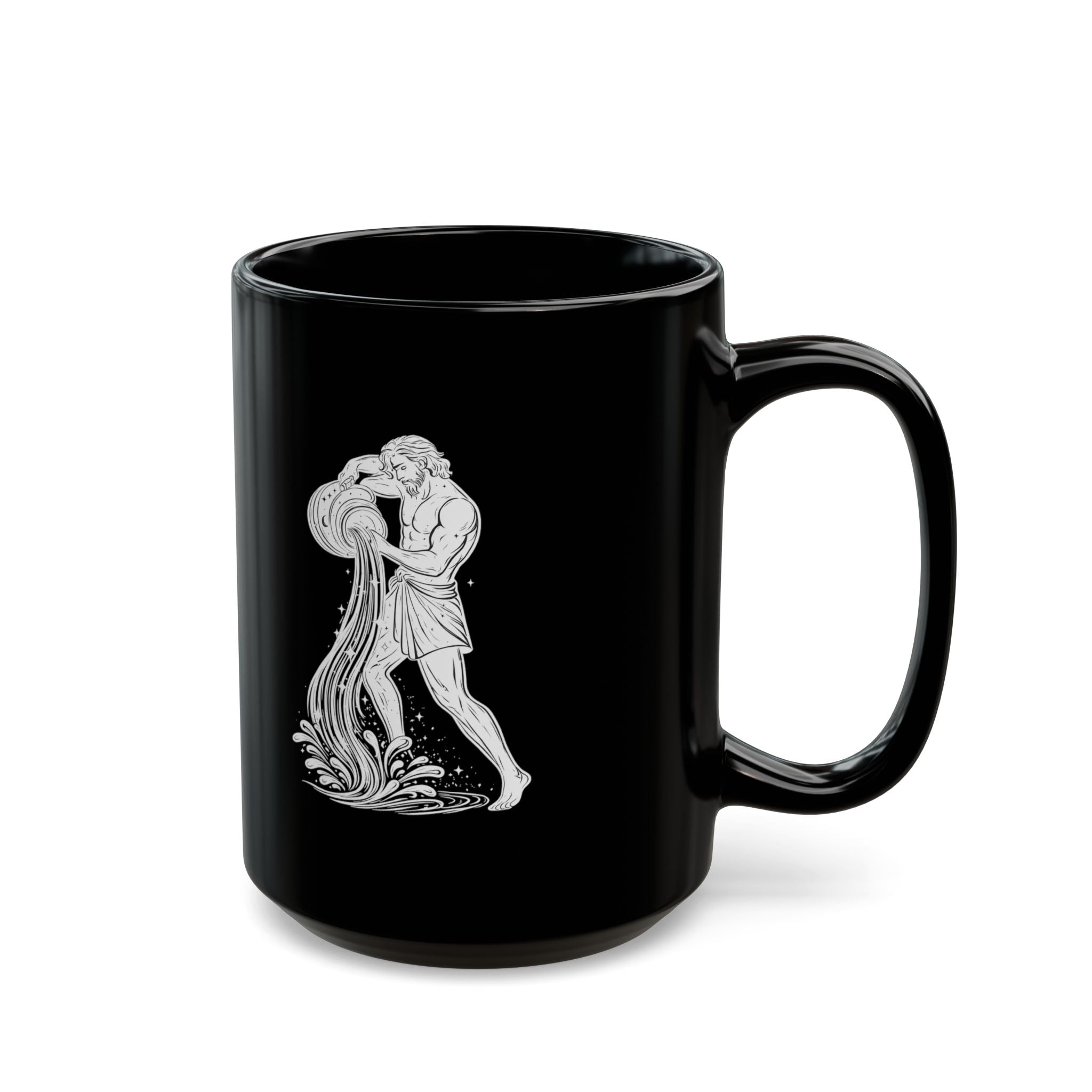 Aquarius Zodiac Black Mug — Astrology Constellation & Water Bearer Design (11oz/15oz)