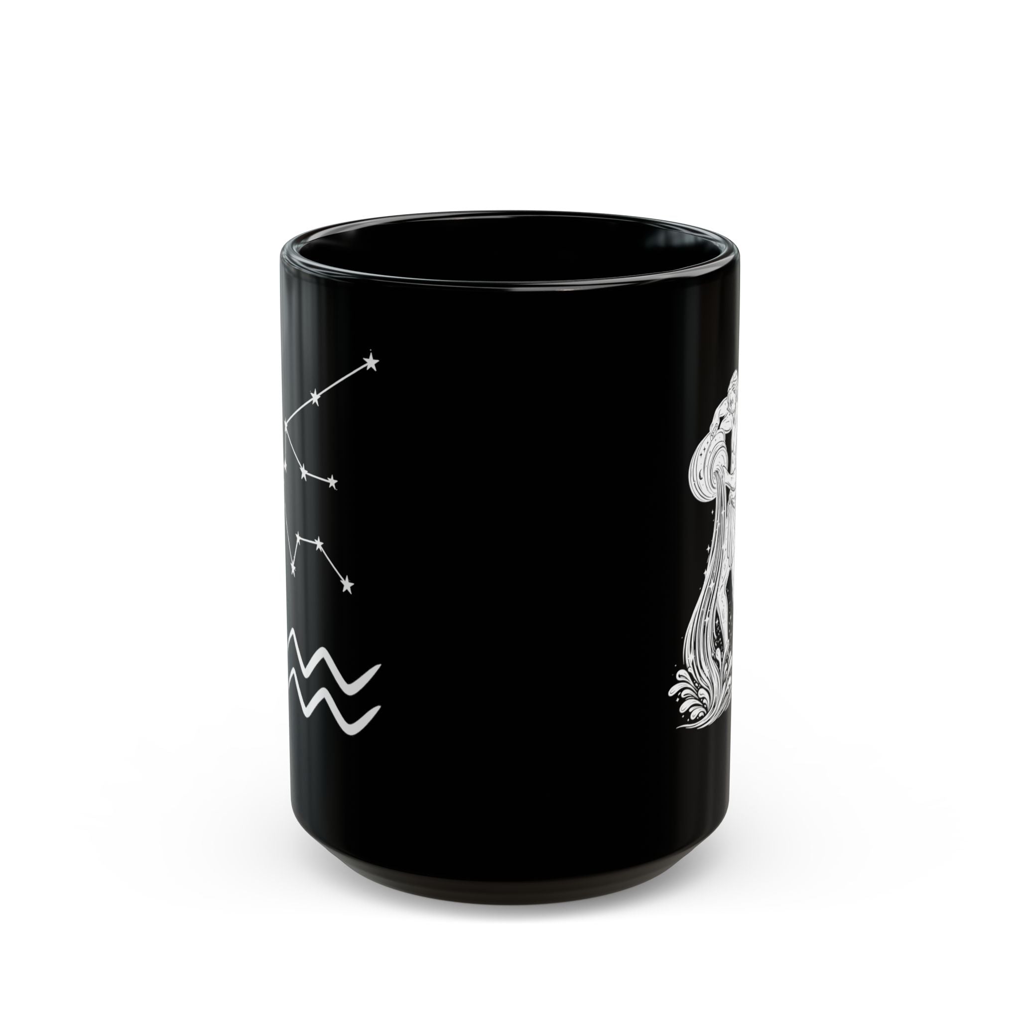 Aquarius Zodiac Black Mug — Astrology Constellation & Water Bearer Design (11oz/15oz)