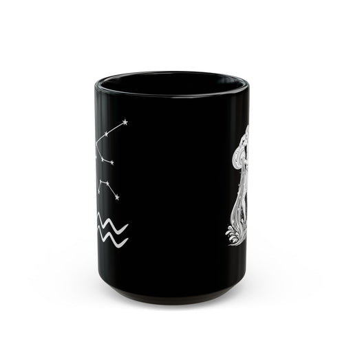 Aquarius Zodiac Black Mug — Astrology Constellation & Water Bearer Design (11oz/15oz)