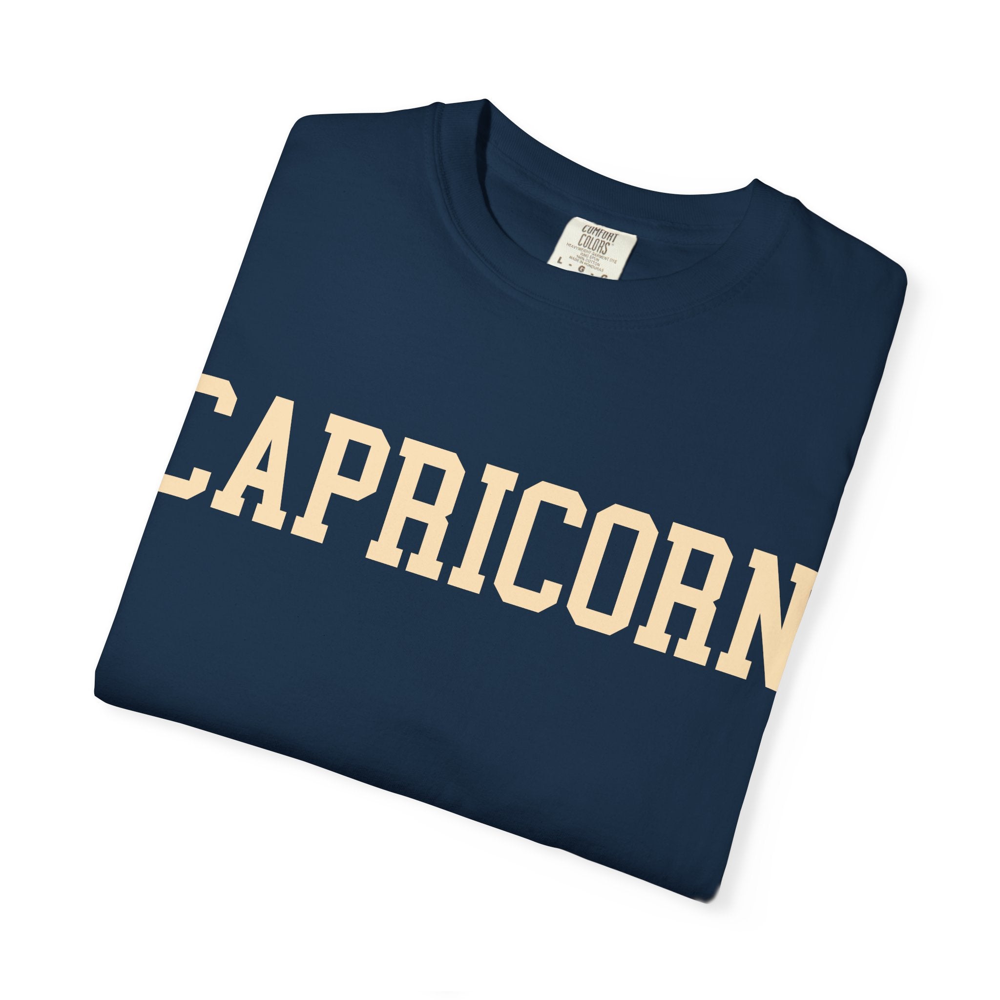 Capricorn Zodiac T-Shirt — Capricorn Text Front & Sea-Goat Back Graphic