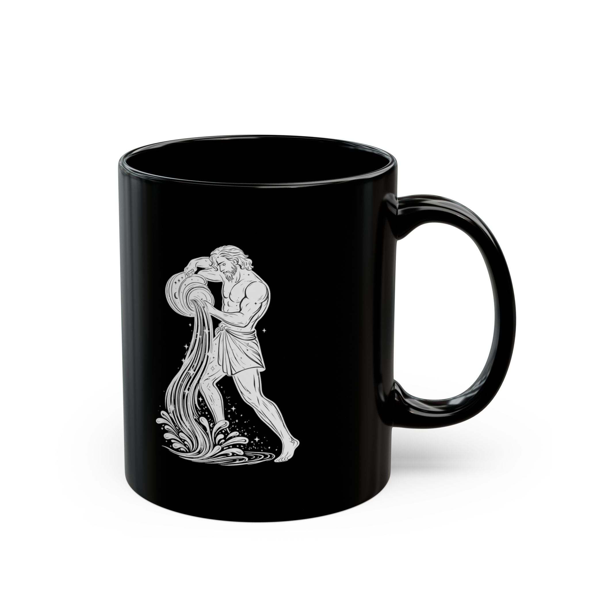 Aquarius Zodiac Black Mug — Astrology Constellation & Water Bearer Design (11oz/15oz)