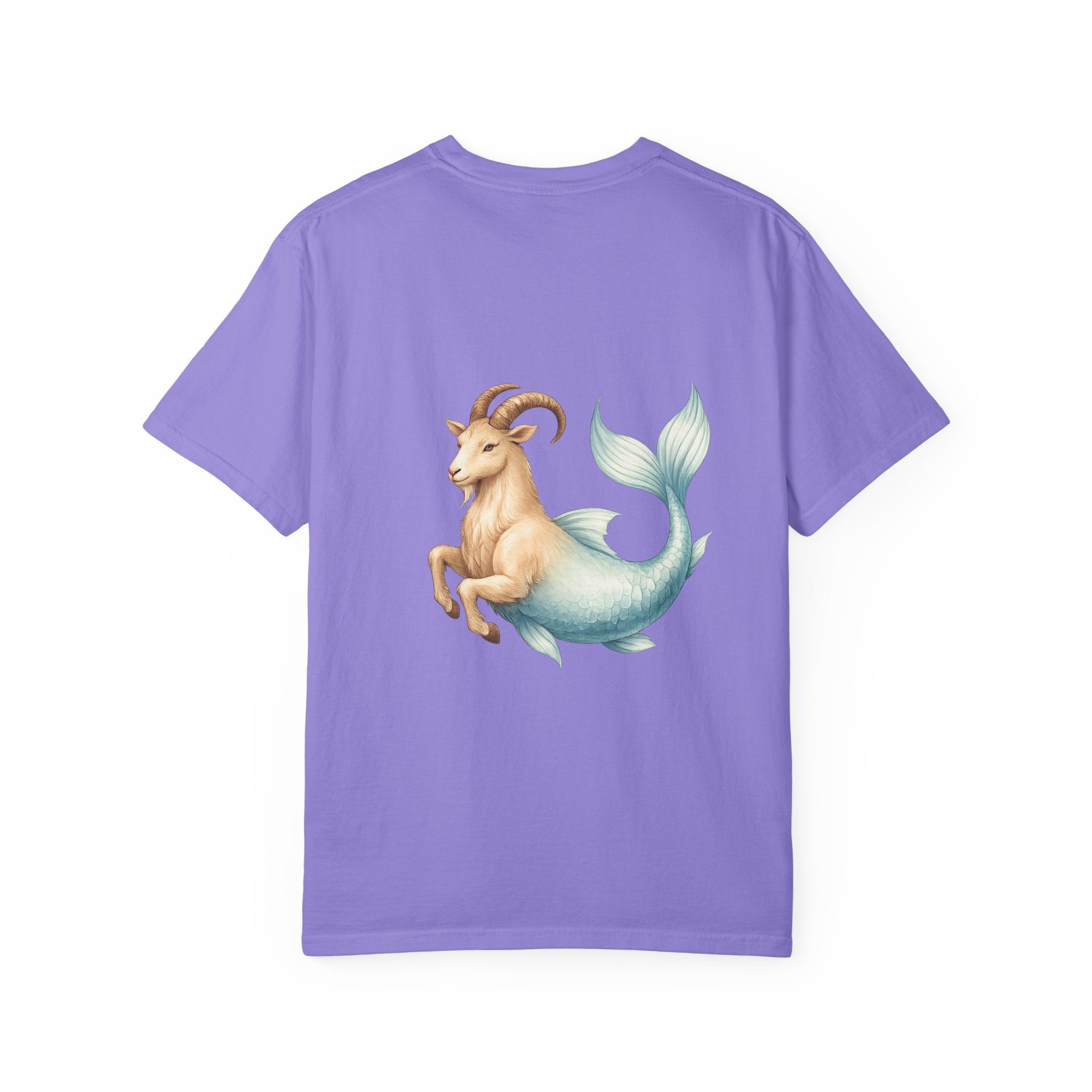 Capricorn Zodiac T-Shirt — Capricorn Text Front & Sea-Goat Back Graphic
