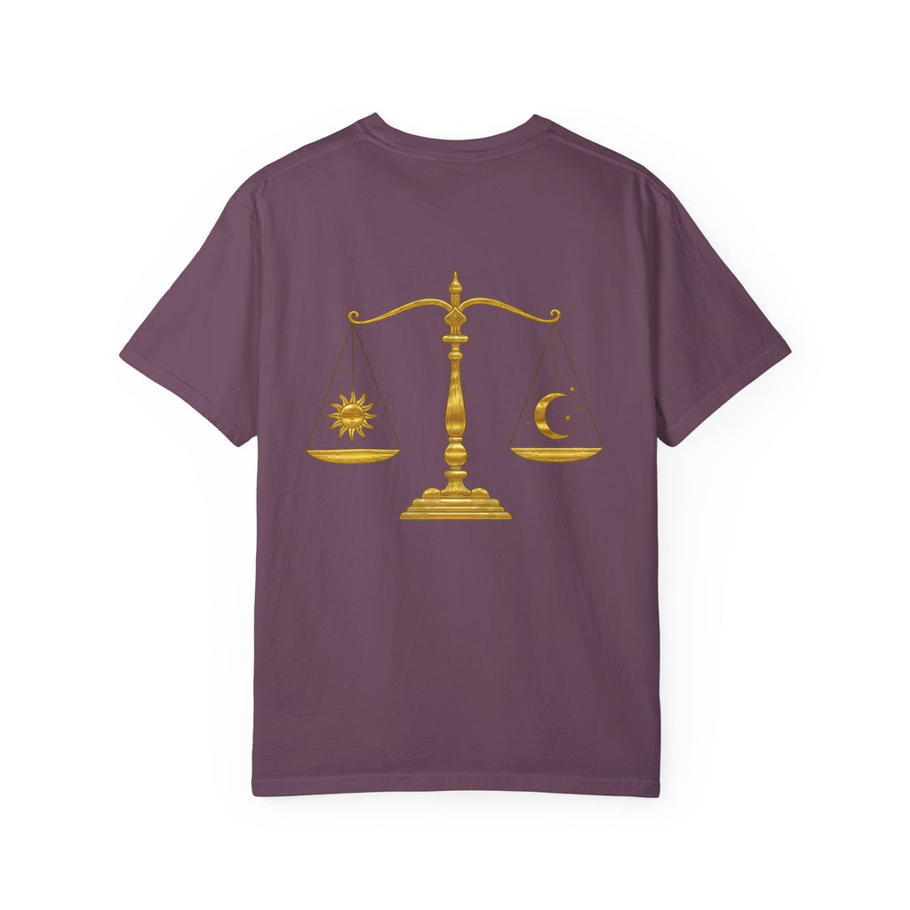 Libra Zodiac T-Shirt — Gold Scales Design (Sun & Moon)