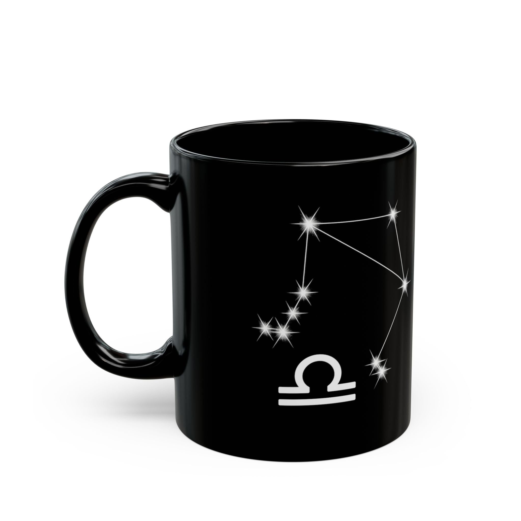 Libra Zodiac Mug — Black Astro Scales Coffee Cup (Sun & Moon Design)