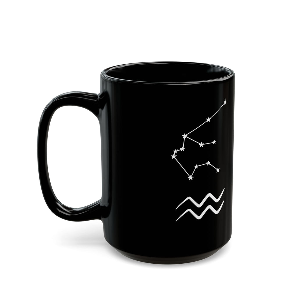 Aquarius Zodiac Black Mug — Astrology Constellation & Water Bearer Design (11oz/15oz)