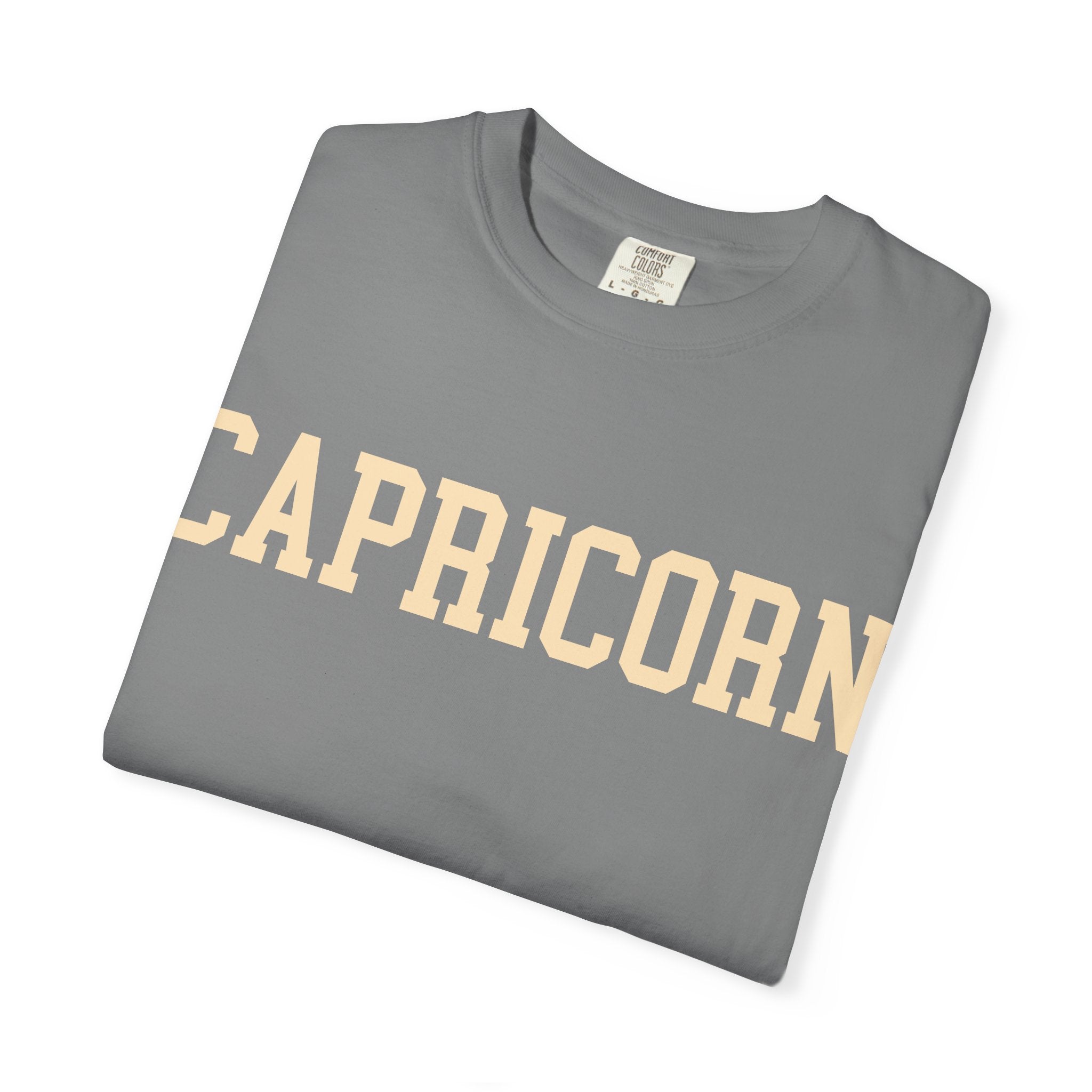 Capricorn Zodiac T-Shirt — Capricorn Text Front & Sea-Goat Back Graphic