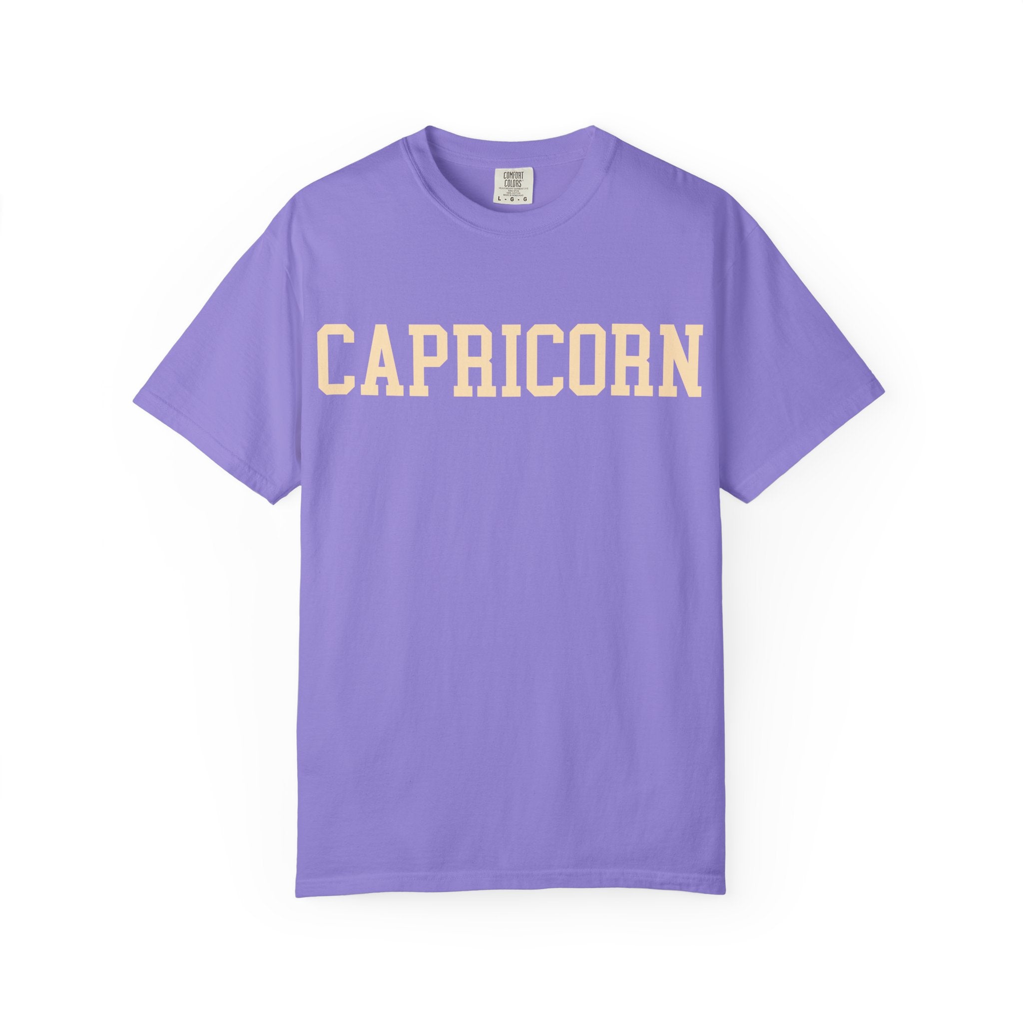 Capricorn Zodiac T-Shirt — Capricorn Text Front & Sea-Goat Back Graphic