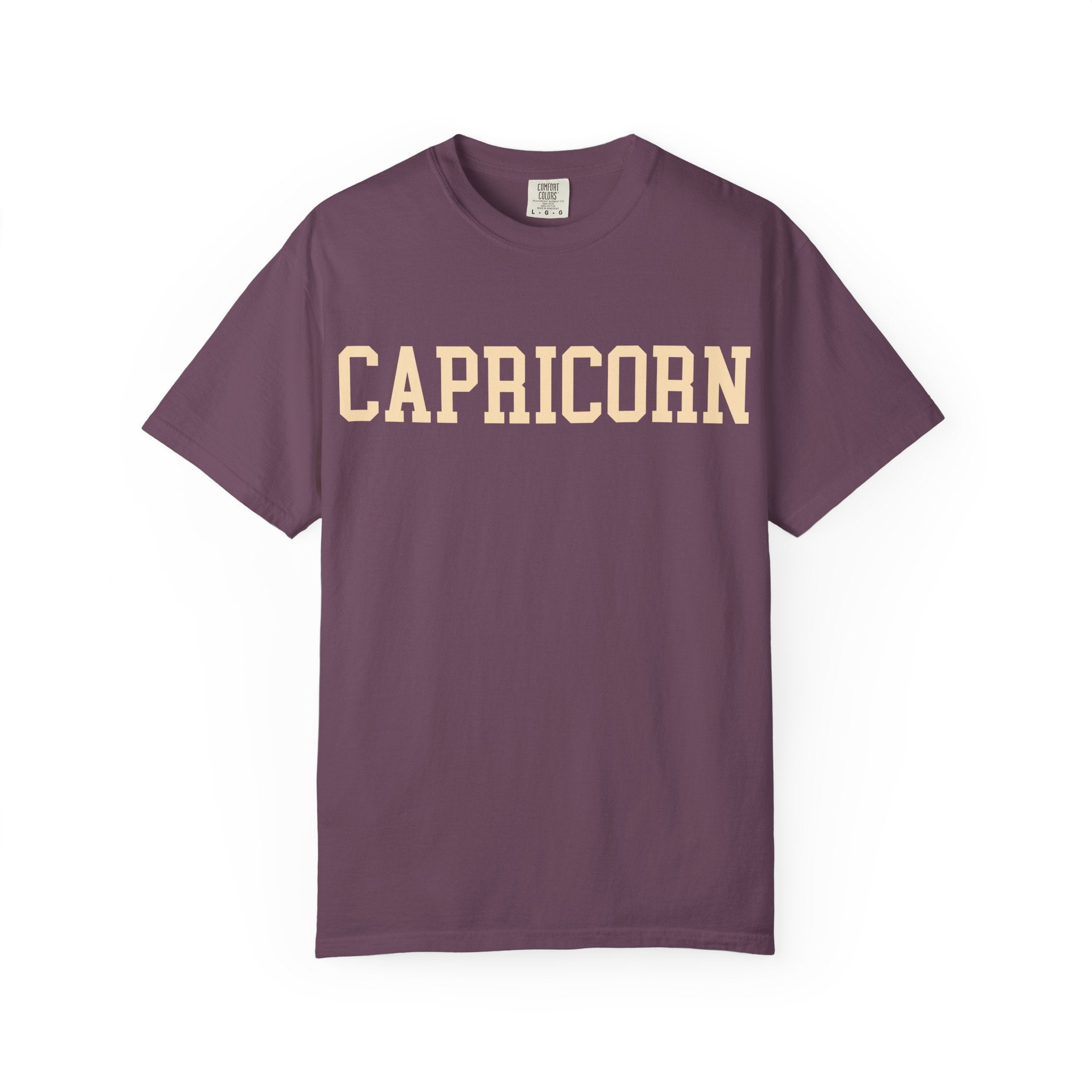 Capricorn Zodiac T-Shirt — Capricorn Text Front & Sea-Goat Back Graphic