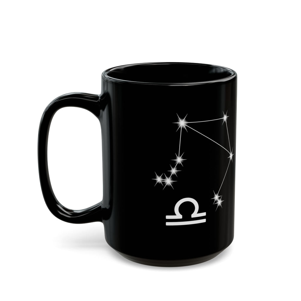 Libra Zodiac Mug — Black Astro Scales Coffee Cup (Sun & Moon Design)