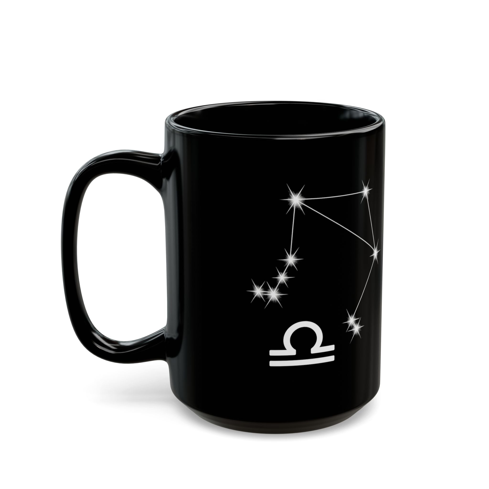 Libra Zodiac Mug — Black Astro Scales Coffee Cup (Sun & Moon Design)