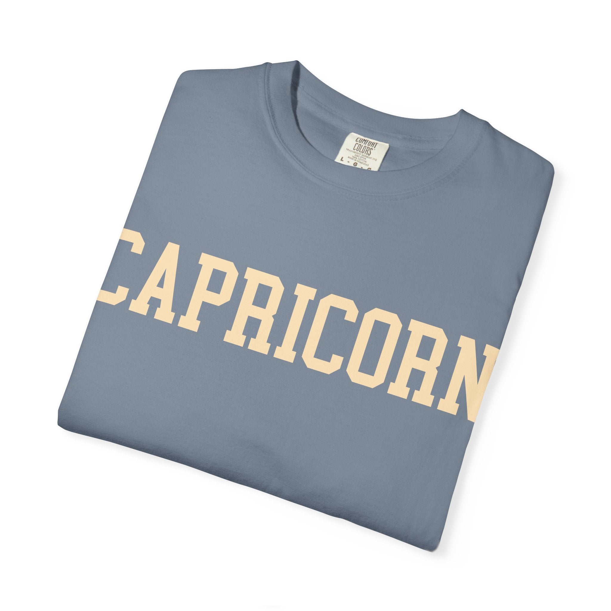 Capricorn Zodiac T-Shirt — Capricorn Text Front & Sea-Goat Back Graphic