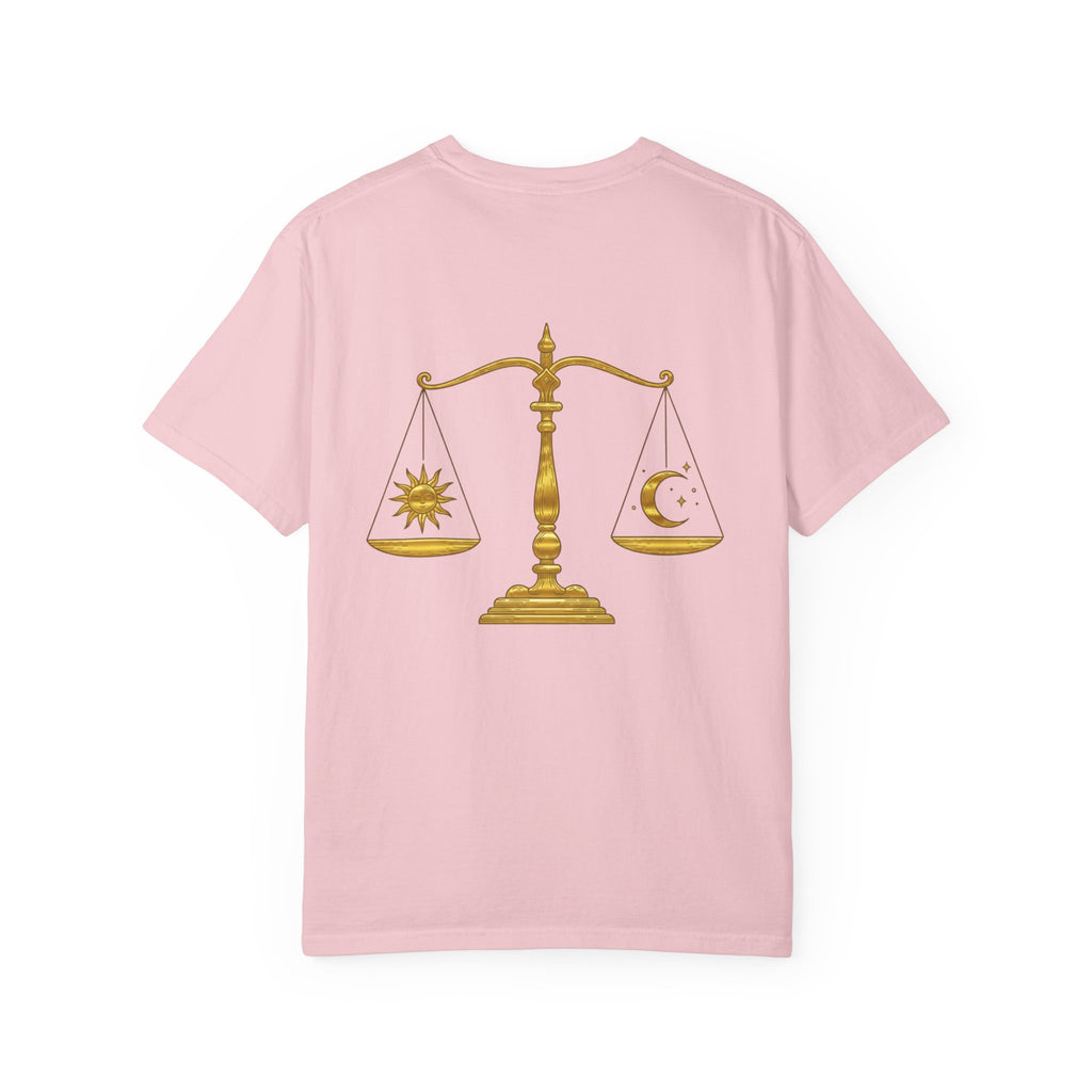 Libra Zodiac T-Shirt — Gold Scales Design (Sun & Moon)