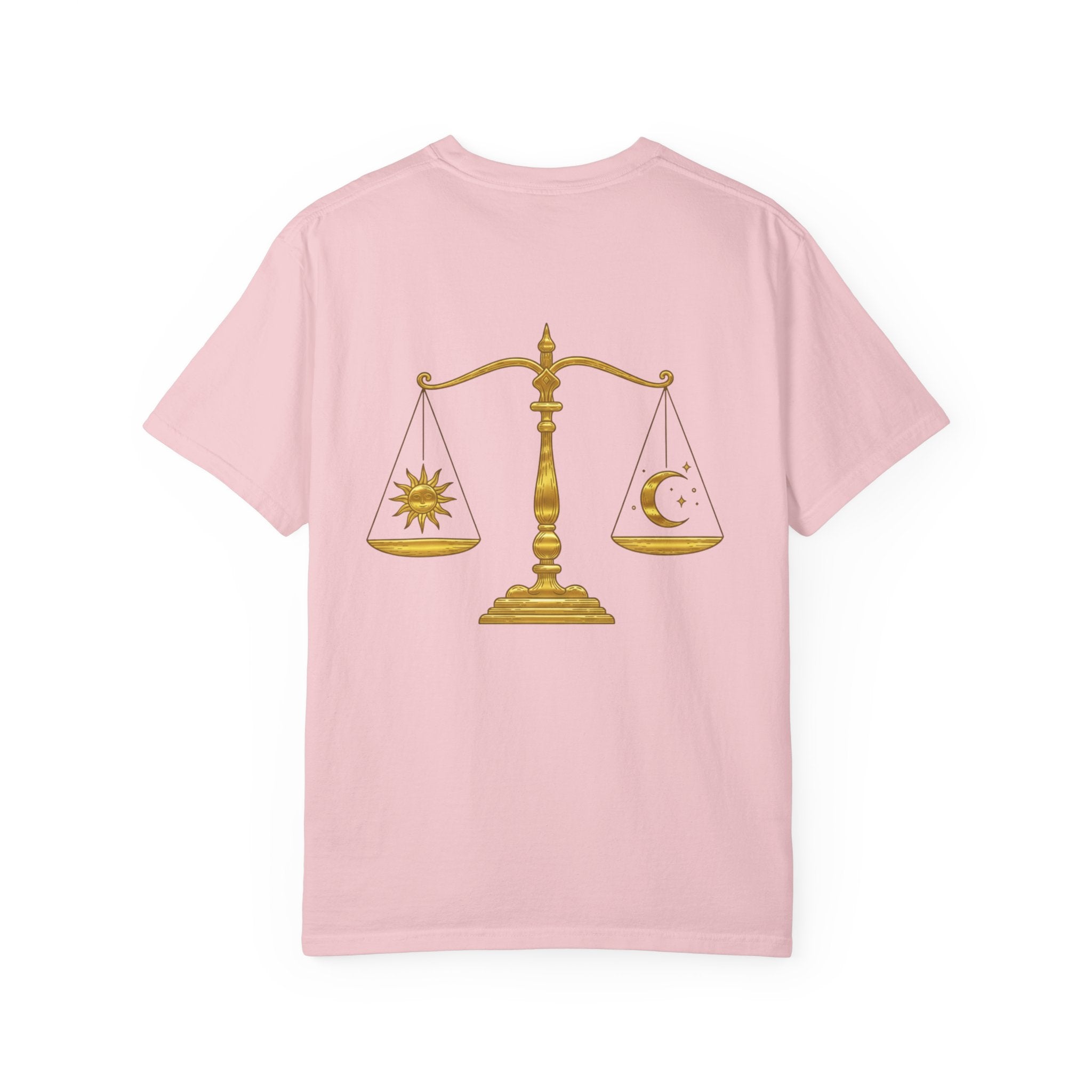 Libra Zodiac T-Shirt — Gold Scales Design (Sun & Moon)