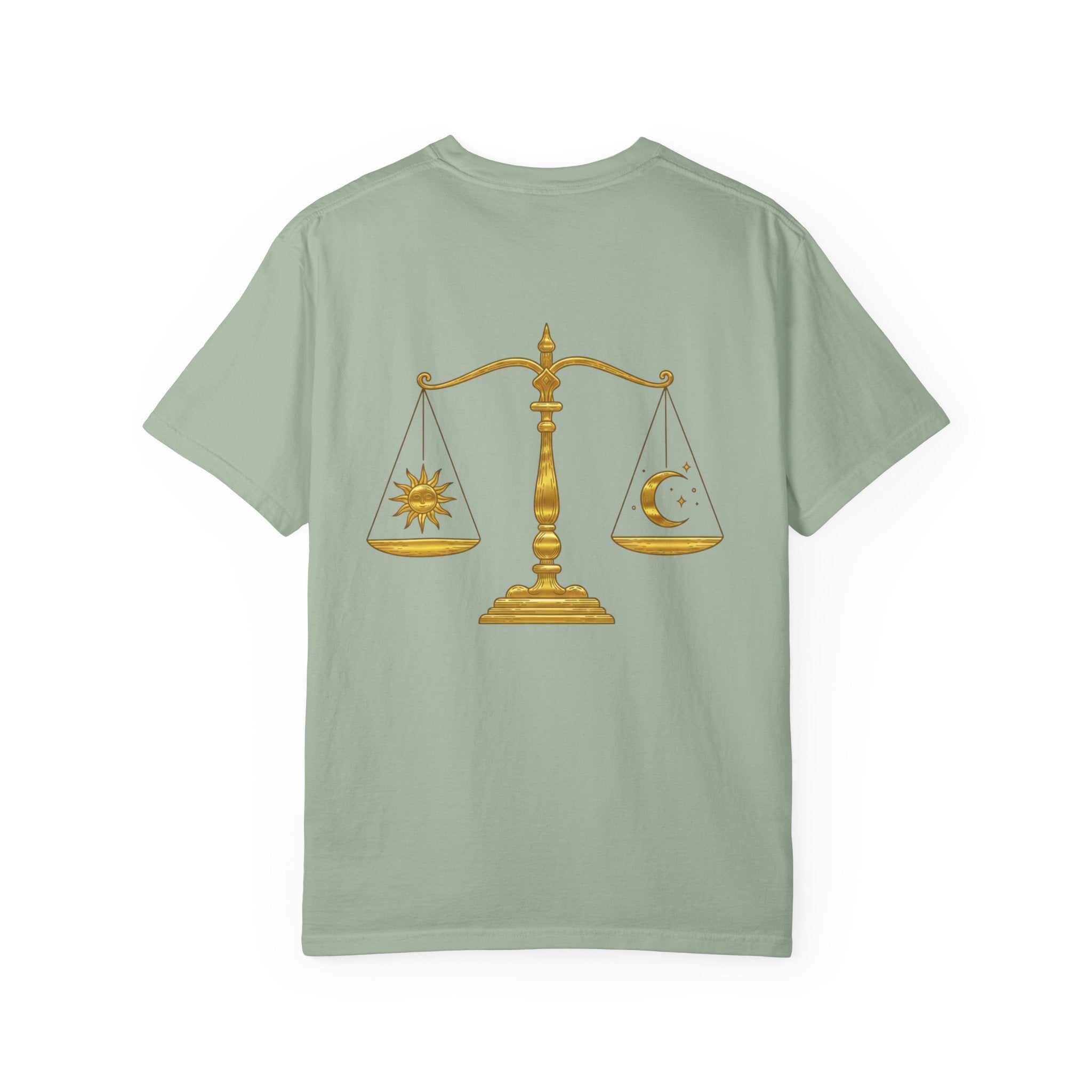 Libra Zodiac T-Shirt — Gold Scales Design (Sun & Moon)