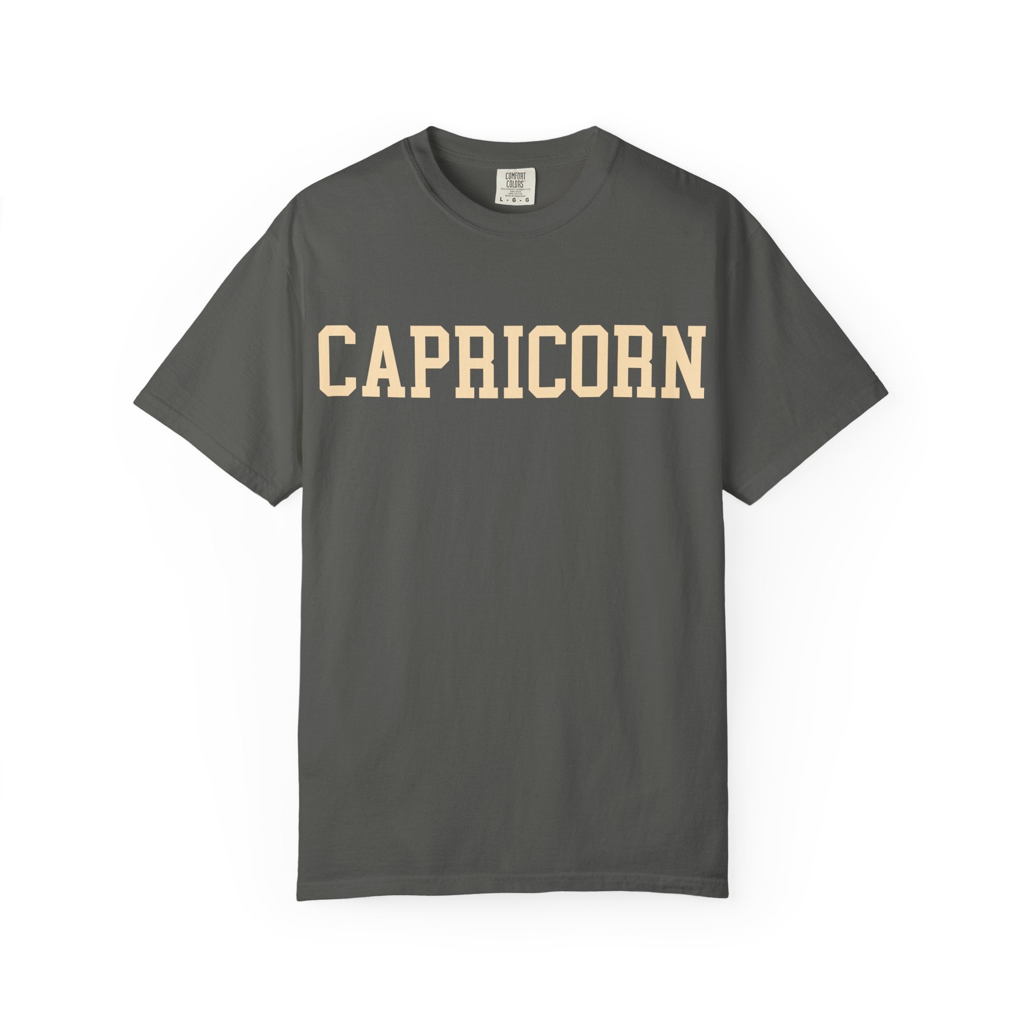 Capricorn Zodiac T-Shirt — Capricorn Text Front & Sea-Goat Back Graphic
