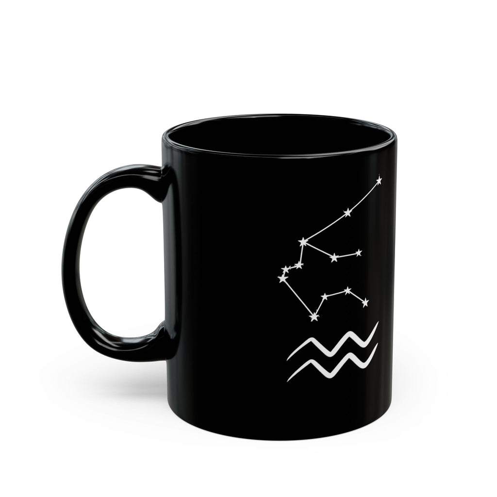 Aquarius Zodiac Black Mug — Astrology Constellation & Water Bearer Design (11oz/15oz)