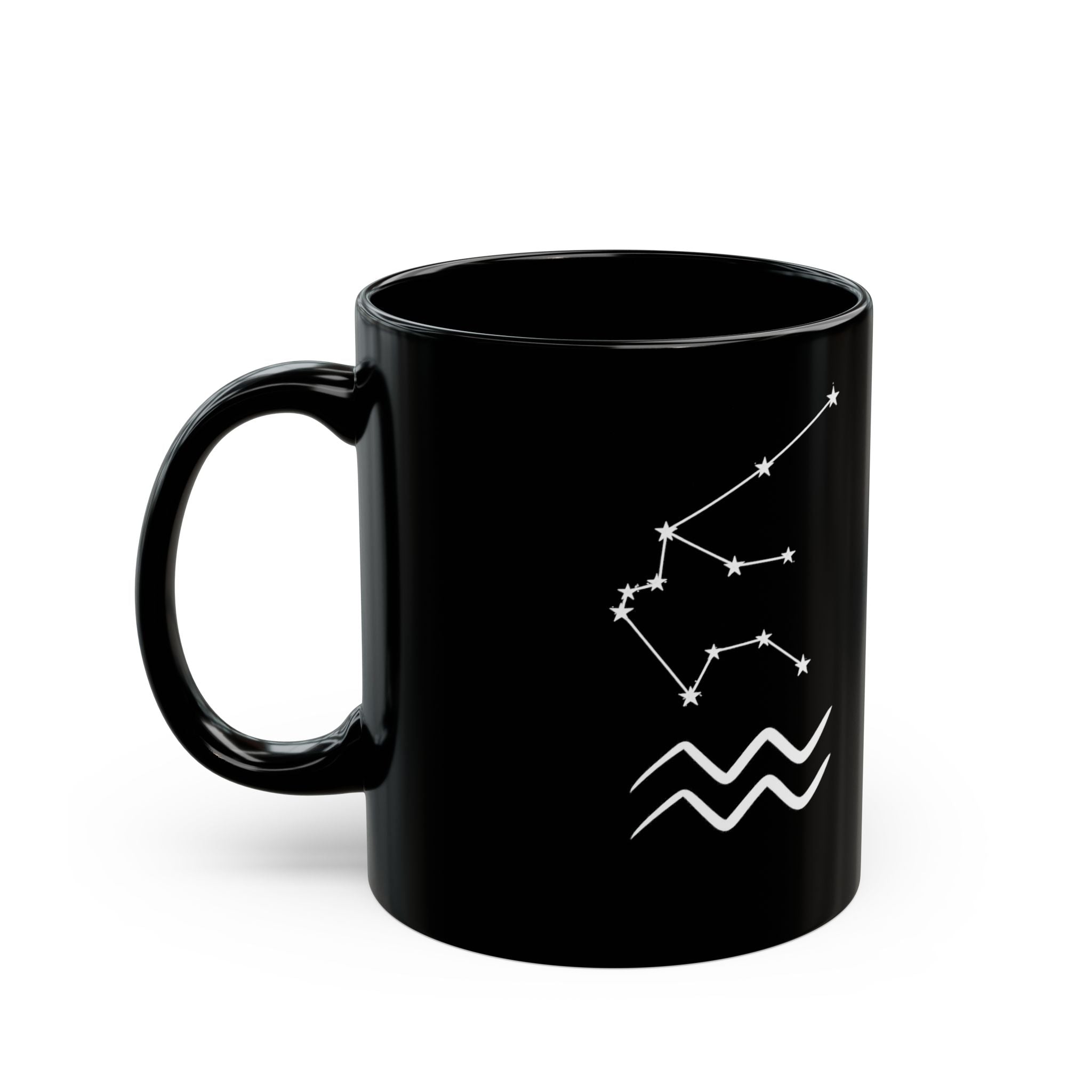 Aquarius Zodiac Black Mug — Astrology Constellation & Water Bearer Design (11oz/15oz)