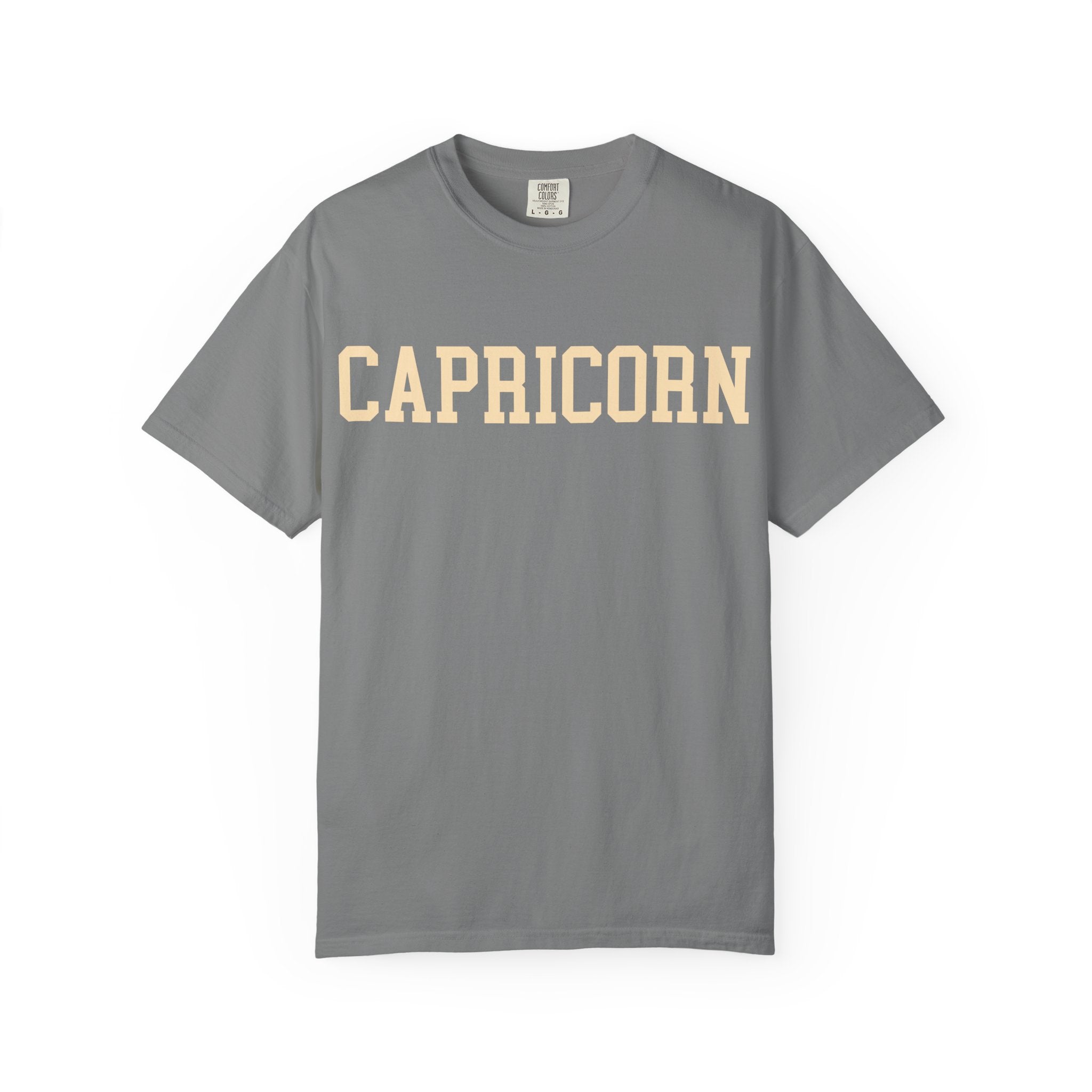 Capricorn Zodiac T-Shirt — Capricorn Text Front & Sea-Goat Back Graphic
