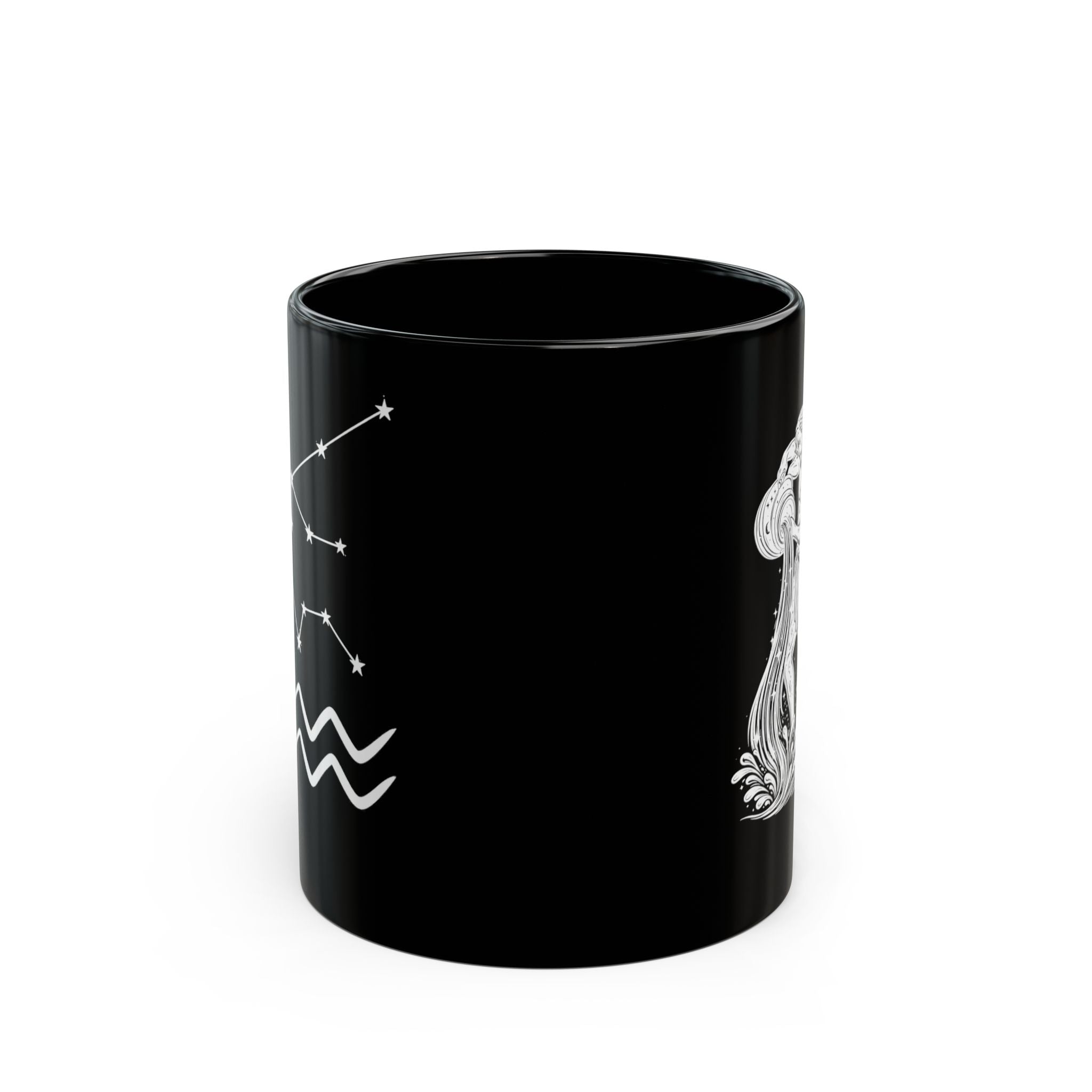 Aquarius Zodiac Black Mug — Astrology Constellation & Water Bearer Design (11oz/15oz)