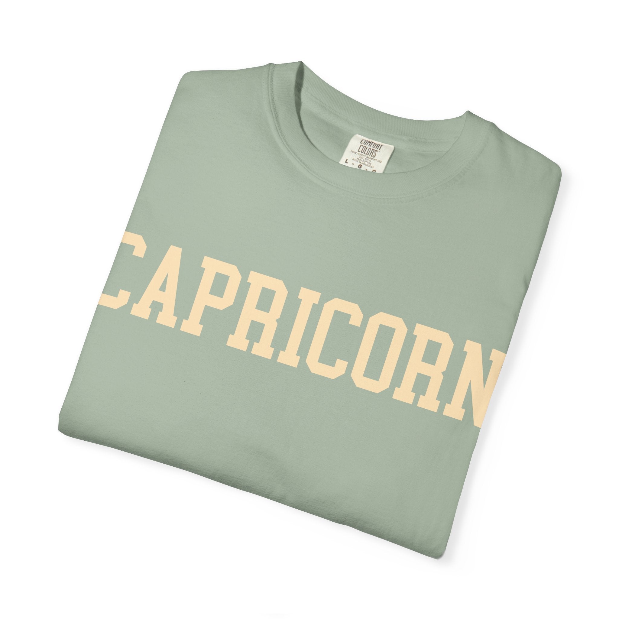 Capricorn Zodiac T-Shirt — Capricorn Text Front & Sea-Goat Back Graphic